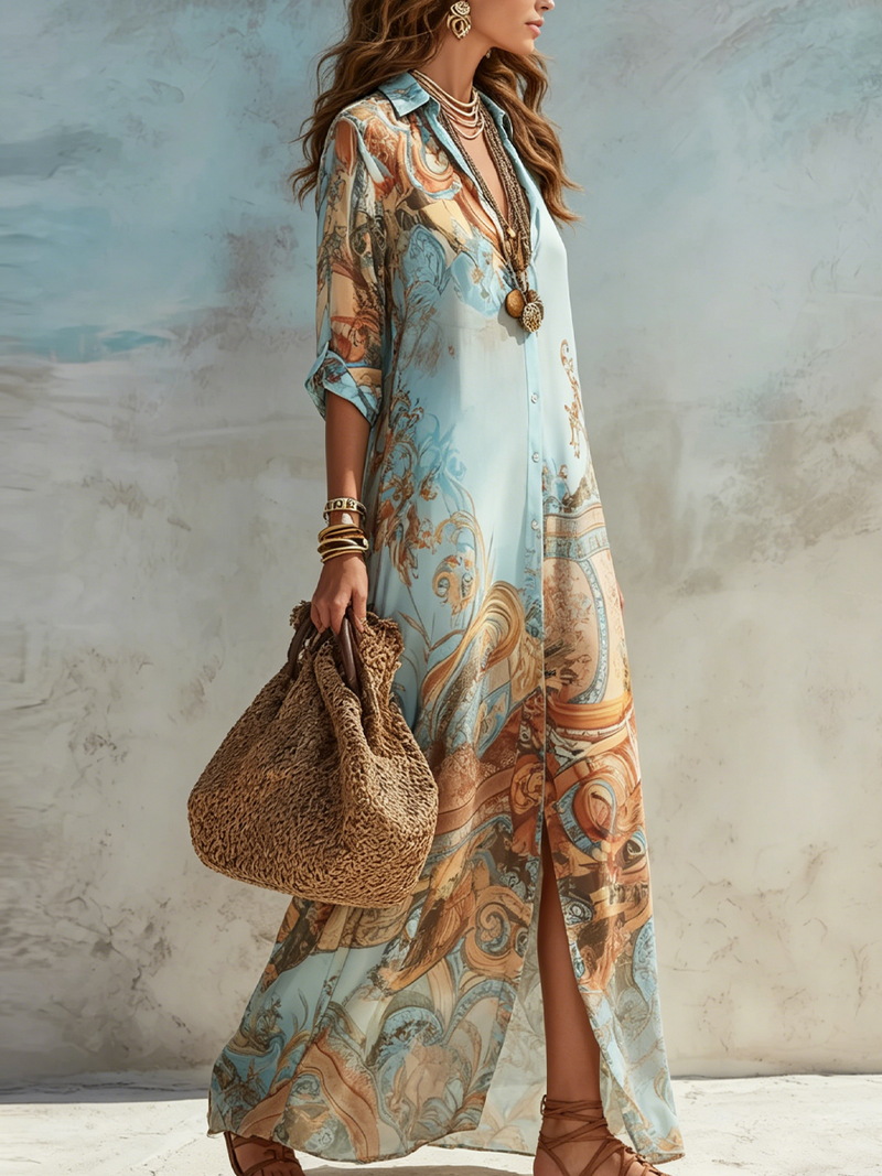 Celia | Vestido largo floral con botones delanteros