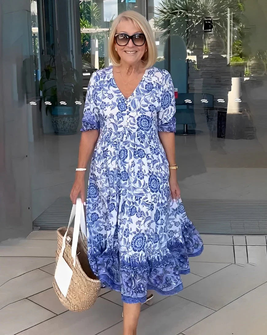 Aurora | Vestido floral con escote en V y corte evasé