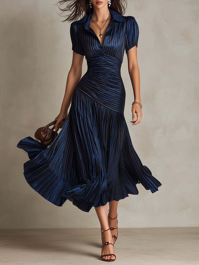 Lucía | Vestido midi plisado de rayas