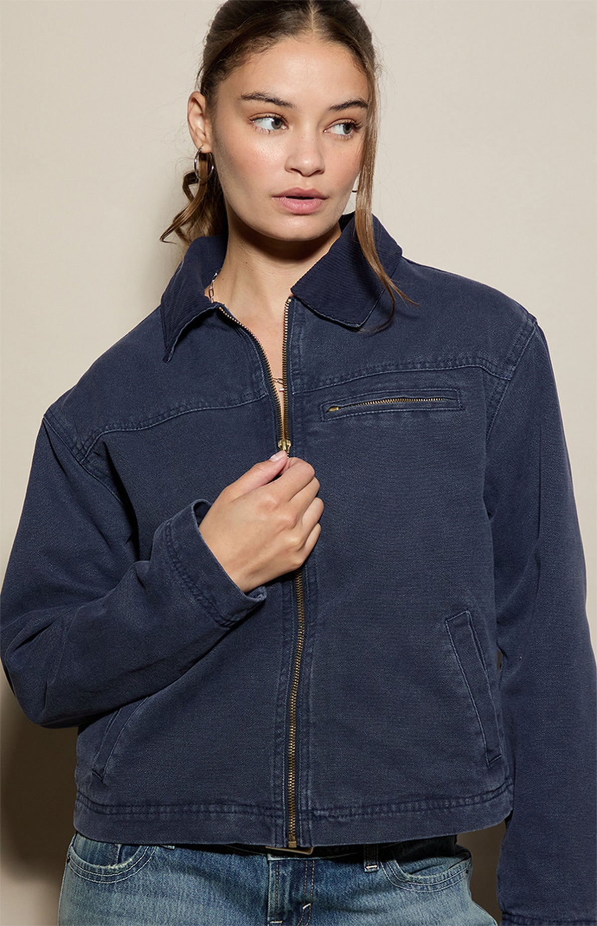 Chaqueta estilo granjero con cuello en contraste