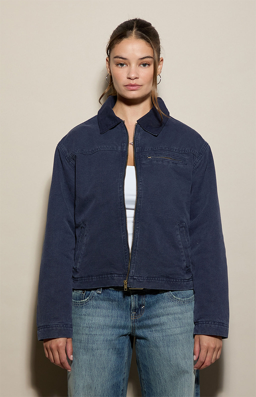 Chaqueta estilo granjero con cuello en contraste