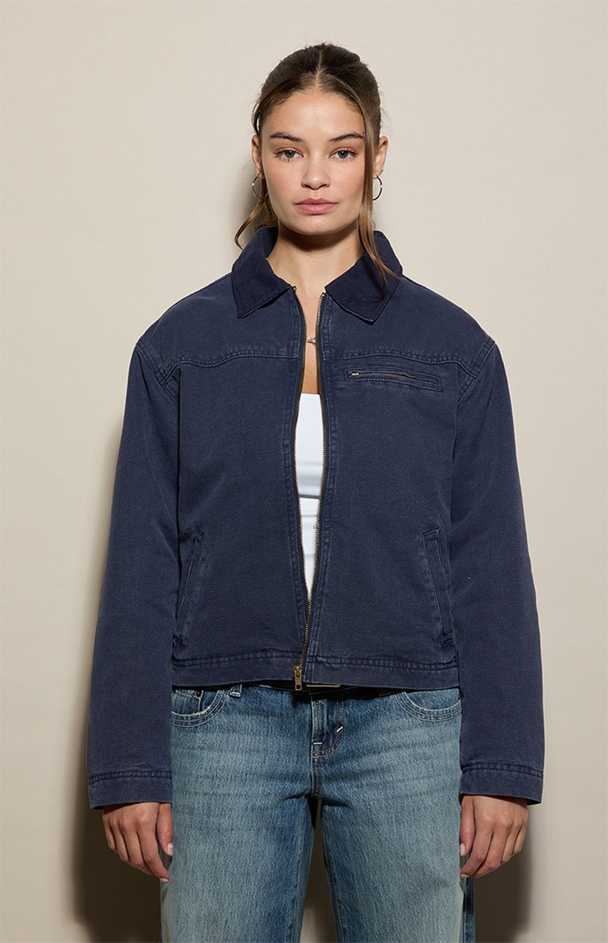 Chaqueta estilo granjero con cuello en contraste