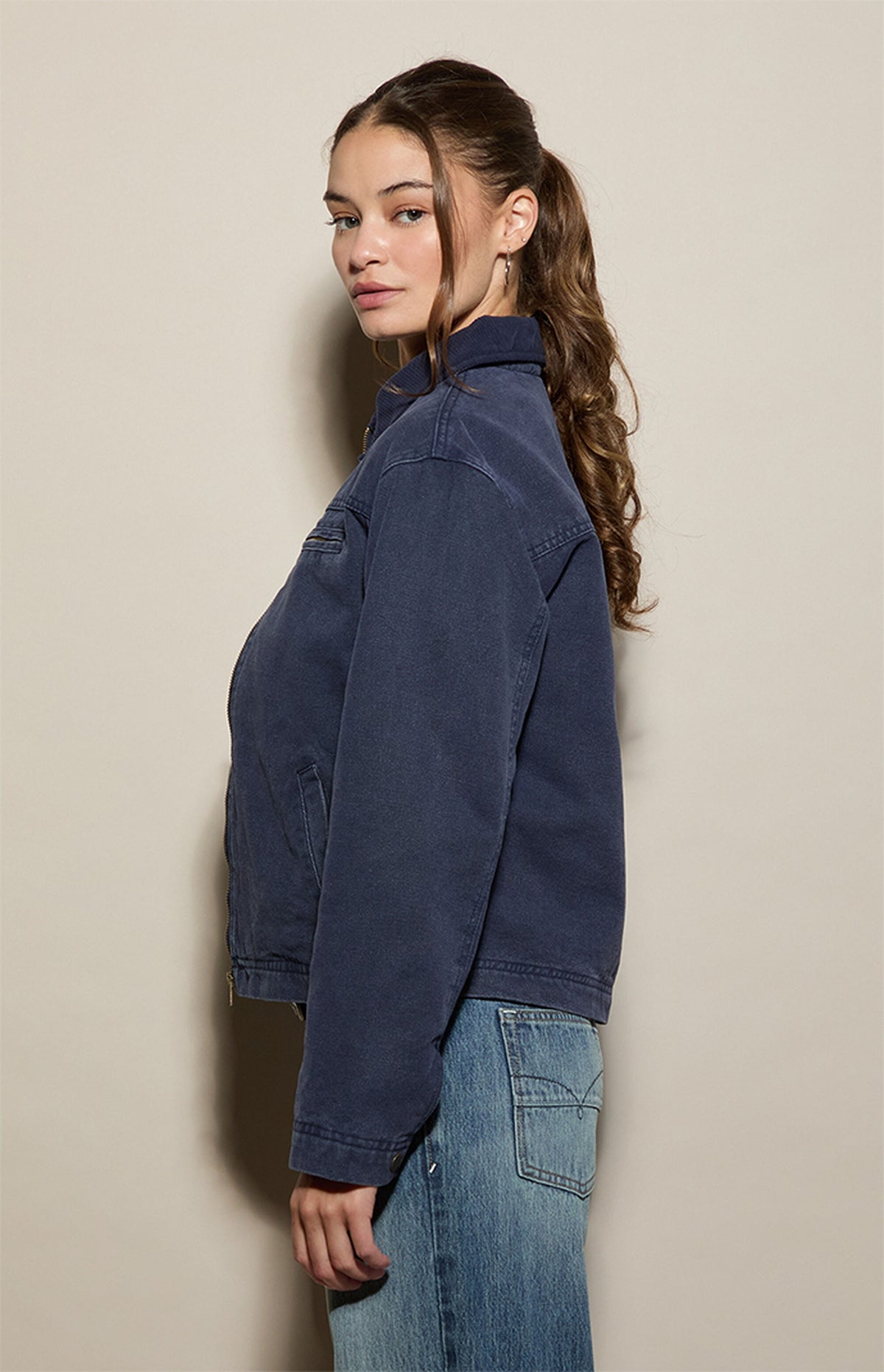 Chaqueta estilo granjero con cuello en contraste