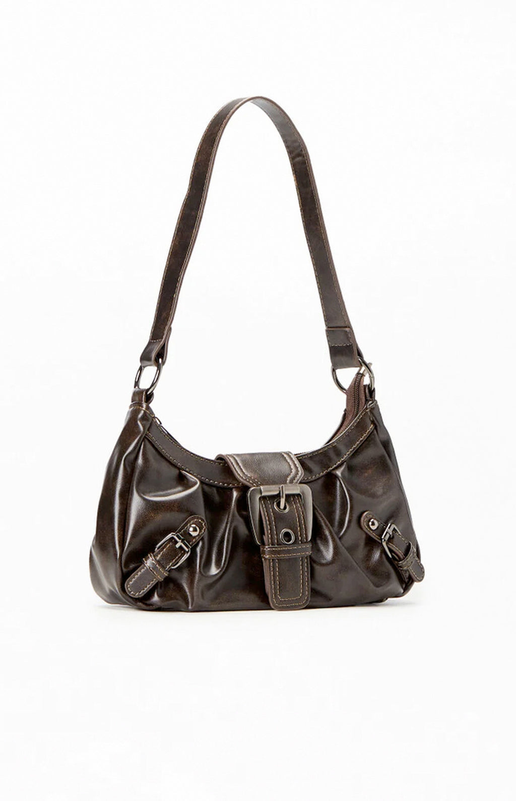 Bolso de hombro de piel sintética marrón con hebilla frontal