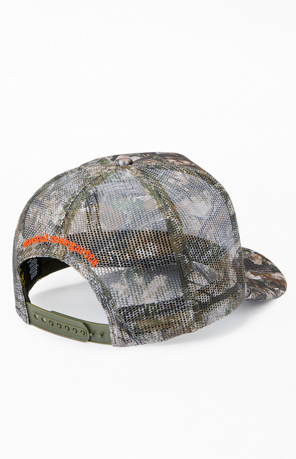 Gorra de camionero con estampado de camuflaje del Motel Margarita Heritage
