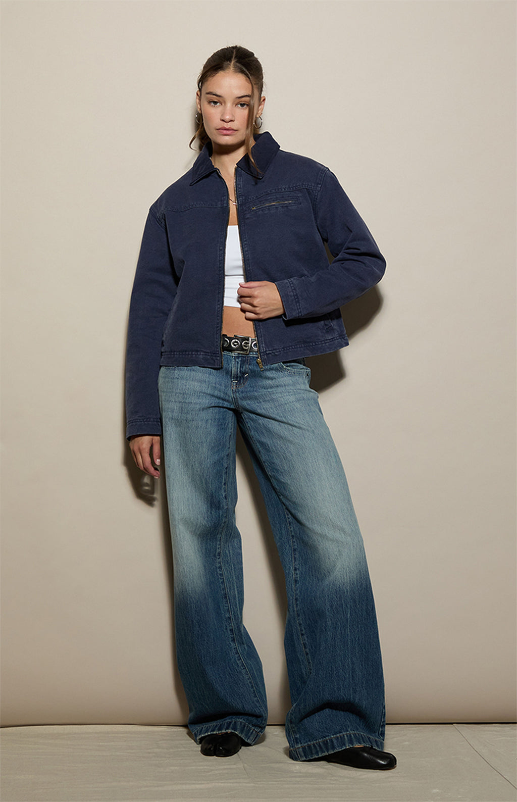 Chaqueta estilo granjero con cuello en contraste