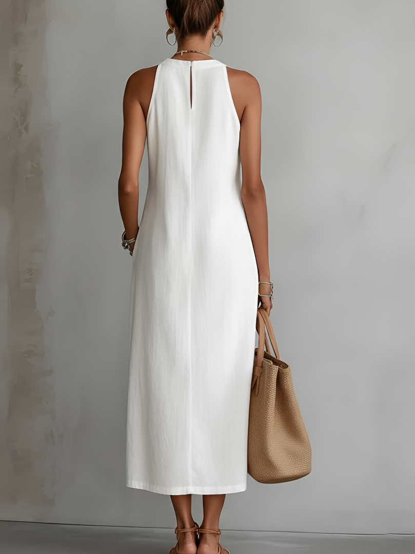 Luciana | Vestido midi bordado con cuello mao